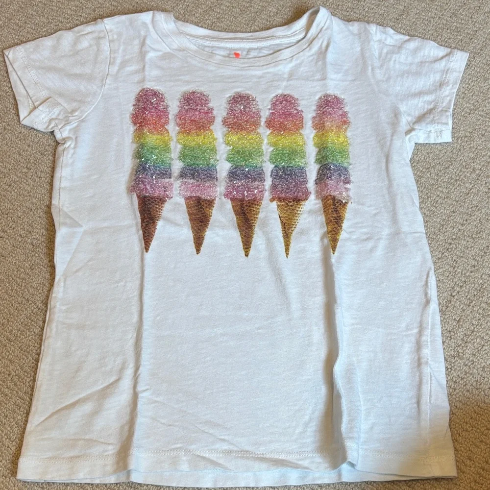COPY - Crewcuts White Tee with Rainbow Sequin Ice Cream Design - Picture 1 of 4